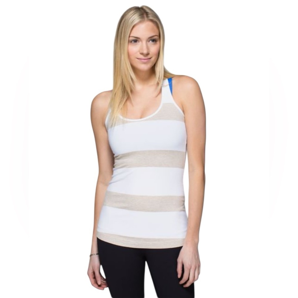 Lululemon Cool Racer Back Tank. Stroll Stripe Heather Cashew & White Sz.